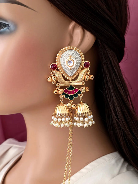 Green Pink Gold-plated Dangler Earrings