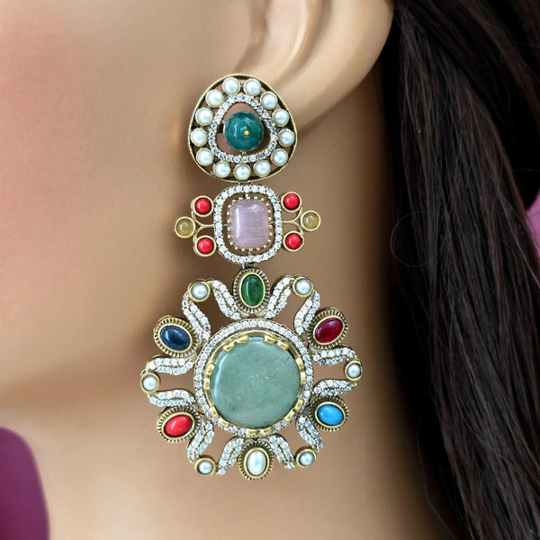 Sabyasachi-inspired Natural stones and CZ earrings