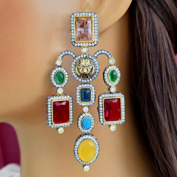 Multi Sabyasachi-inspired monalisa stone and CZ earrings