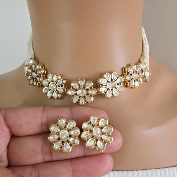 White Pearl Moissanite Kundan Necklace Choker set