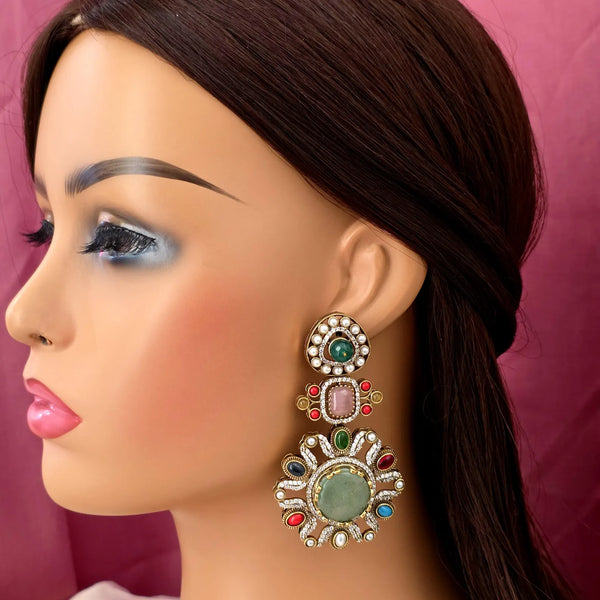 Sabyasachi-inspired Natural stones and CZ earrings