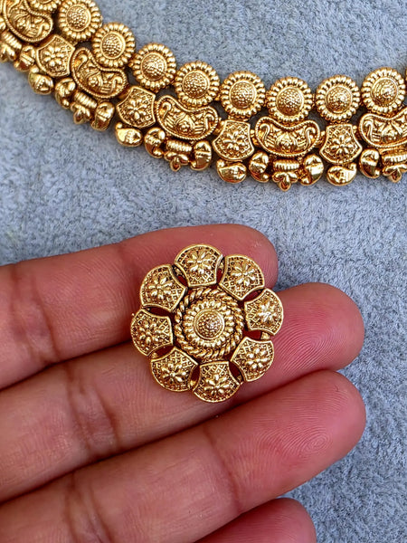 Antique Gold South Indian Temple Guttapusalu Necklace Set