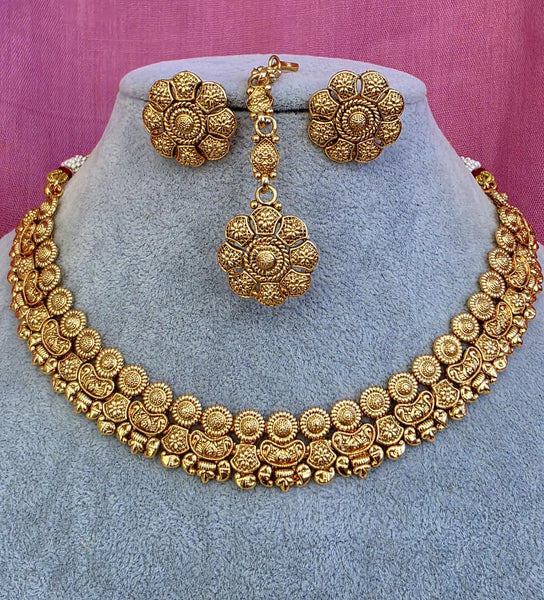 Antique Gold South Indian Temple Guttapusalu Necklace Set