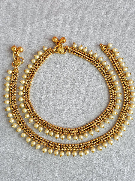 Gold Plated Pearl Anklet Pair