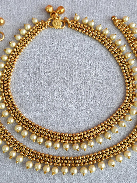 Gold Plated Pearl Anklet Pair