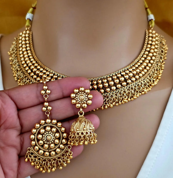 Antique Gold South Indian Temple Guttapusalu Necklace Set