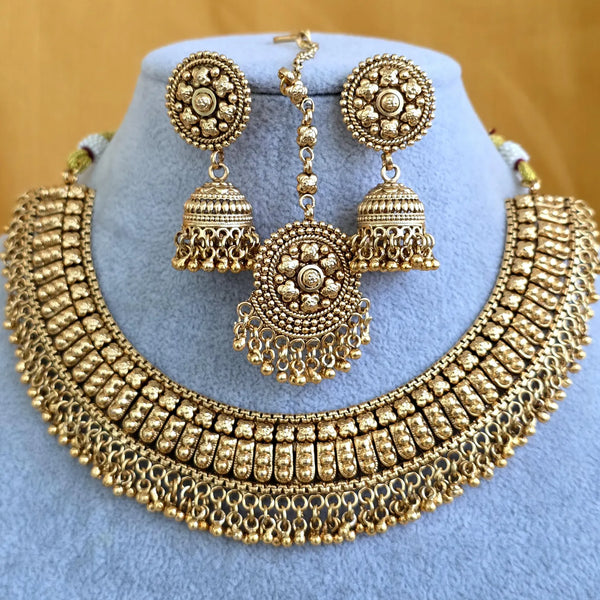 Antique Gold Necklace with Earrings and Tikka