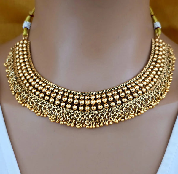 Antique Gold South Indian Temple Guttapusalu Necklace Set