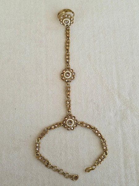 Dull Gold Polki Single Hath Paan/Bracelet/Haath phool/Hathh Panja/finger Hand bracelet