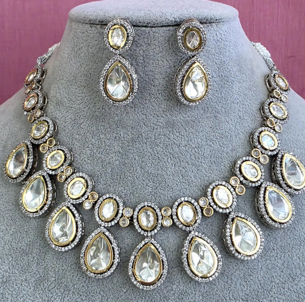 Dual Tone Uncut Polki Kundan Victorian Necklace Set
