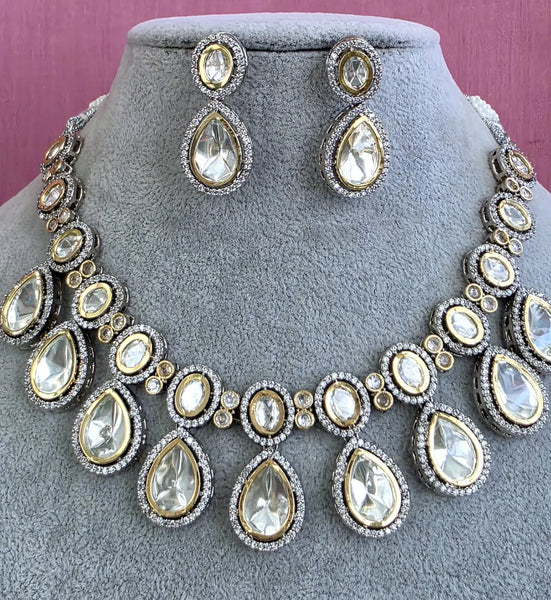 Dual Tone Uncut Polki Kundan Victorian Necklace Set