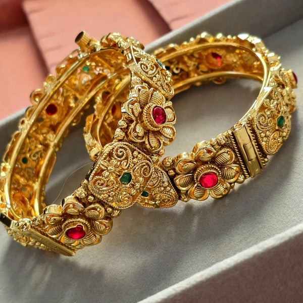 RubyGreen Gold plated Rajwadi openable bangle pair