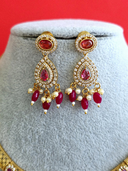 Handmade Red Ruby Gold Hasli Necklace and Earring Set
