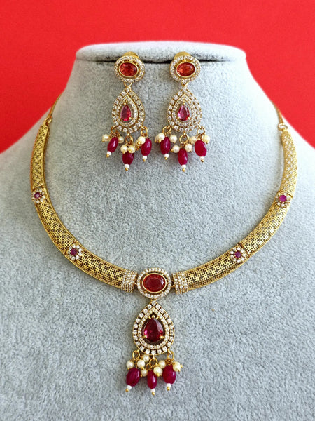 Handmade Red Ruby Gold Hasli Necklace and Earring Set