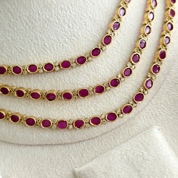 Ruby Gold Laxmi Necklace Temple Set with Earrings