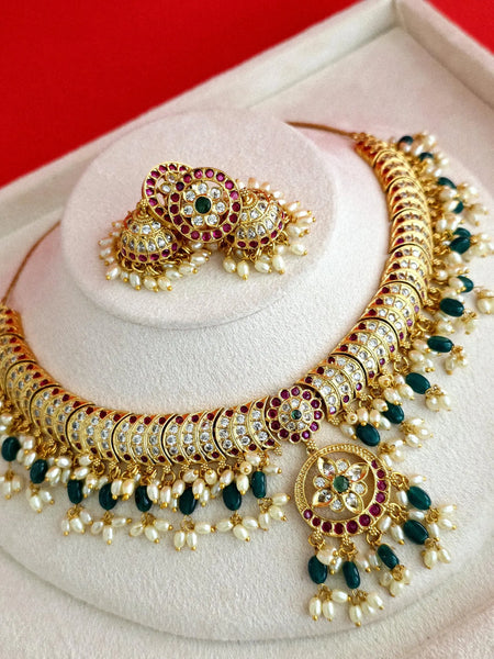 Ruby Green Gold Jadau Necklace Set
