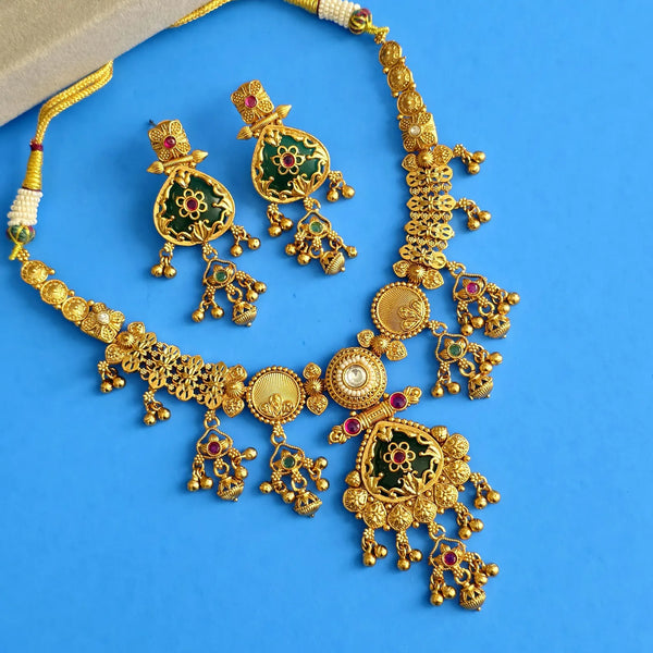 Green Enamel Antique Gold Necklace Set