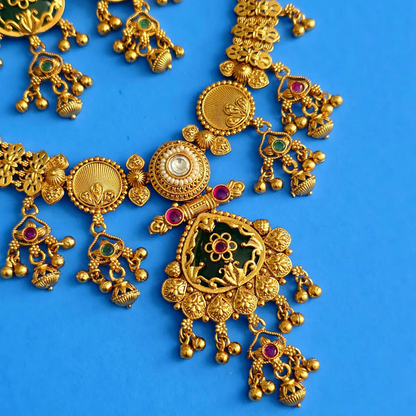 Green Enamel Antique Gold Necklace Set