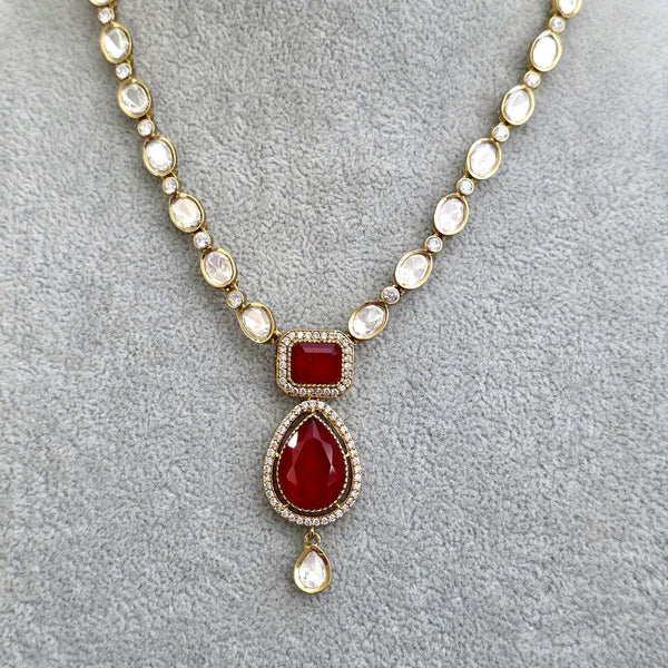 Ruby Doublet Kundan Necklace Set with Earrings