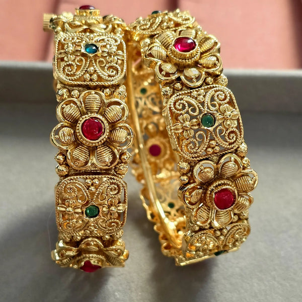 RubyGreen Gold plated Rajwadi openable bangle pair
