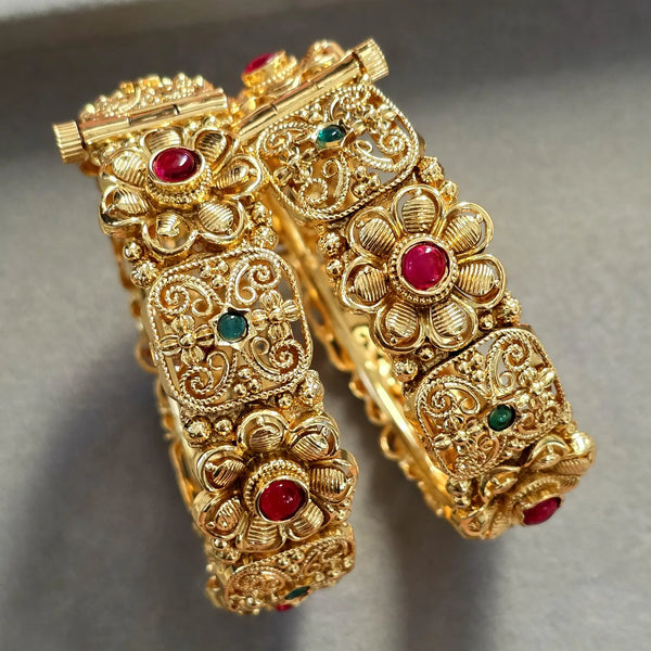 RubyGreen Gold plated Rajwadi openable bangle pair
