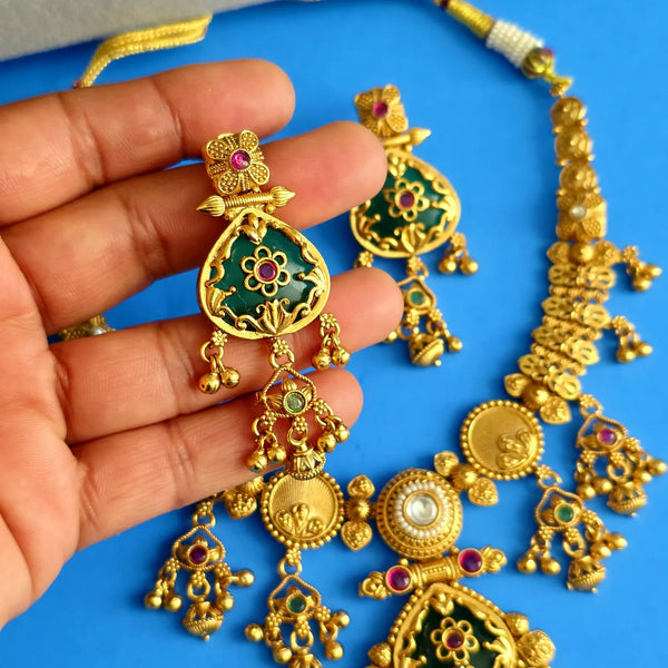 Green Enamel Antique Gold Necklace Set