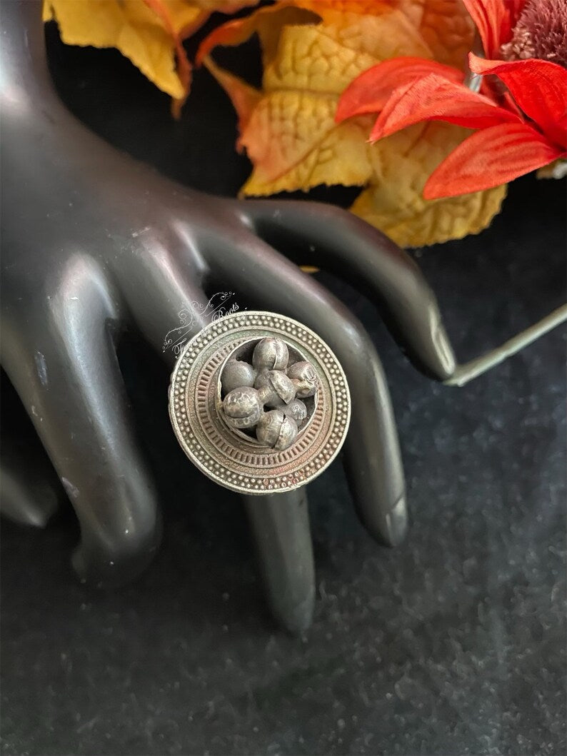 Boho oxidized German silver Ghungroo Adjustable Ring