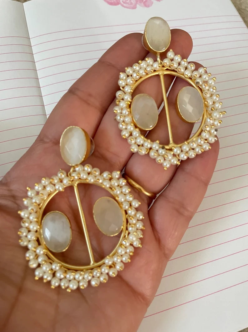 Contemporary style pearls earrings with gajra pearls