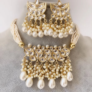 White Pearl Kundan Choker Necklace Set
