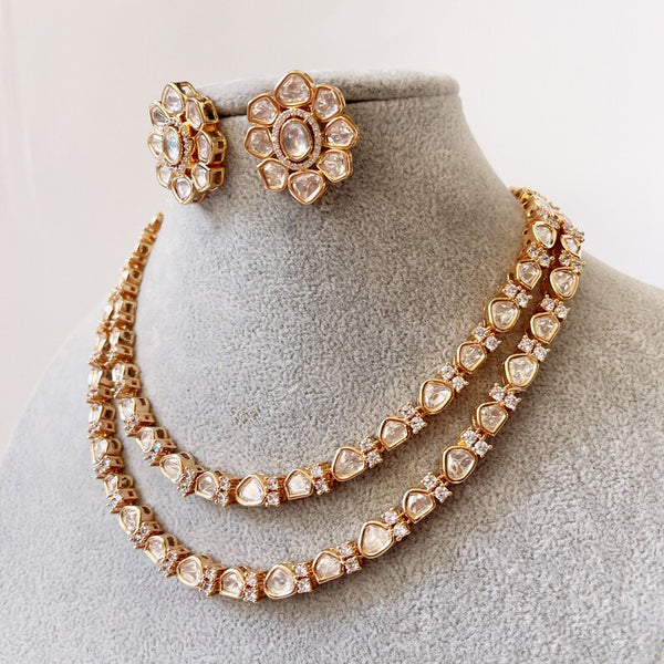 Fine Polki Kundan AD Necklace Rose Gold Finish