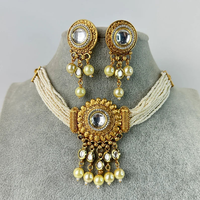 South Indian Gold Polki Kundan Necklace Set