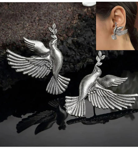 German Silver Oxidized Bird Earrings
