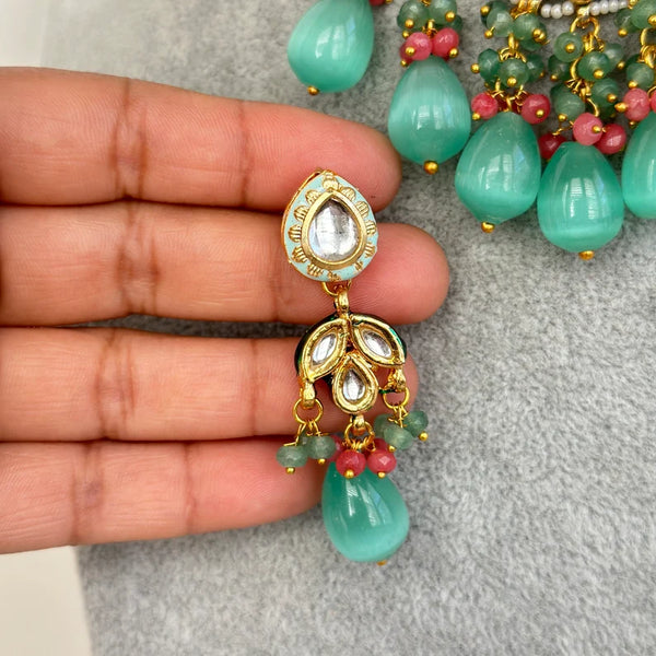 Mint Rajwadi Jaipuri Kundan Meenakari Necklace Set