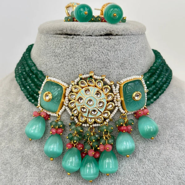 Mint Rajwadi Jaipuri Kundan Meenakari Necklace Set