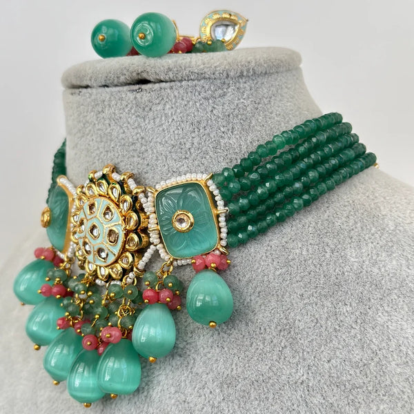 Mint Rajwadi Jaipuri Kundan Meenakari Necklace Set