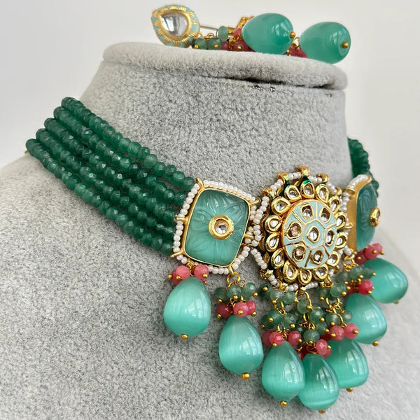 Mint Rajwadi Jaipuri Kundan Meenakari Necklace Set