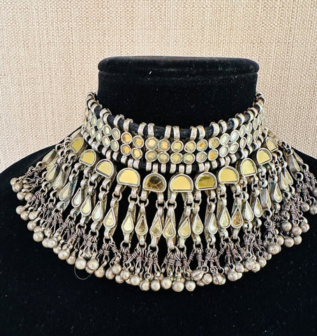 Yellow Afghani Real Glass multilayer choker neckline necklace