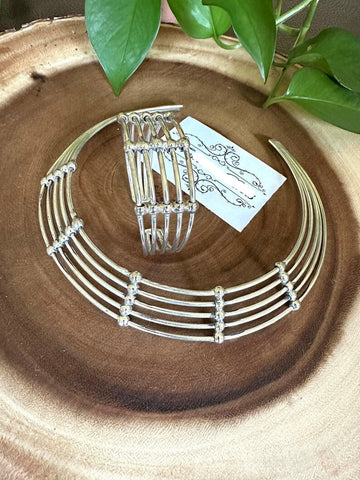Silver oxidized hasli and cuff bracelet combo