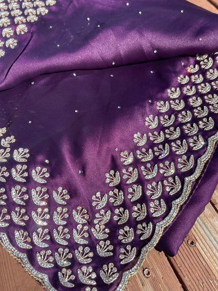 Purple Satin Silk Saree with Swarovski Crystals