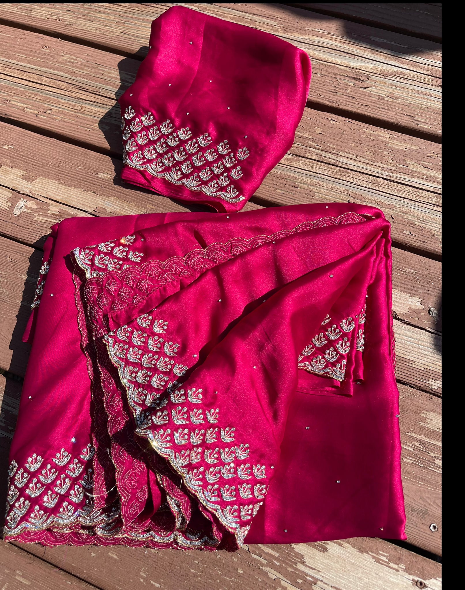 Rani Hot Pink Satin Silk Saree with Swarovski Crystals