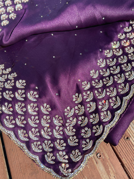 Purple Satin Silk Saree with Swarovski Crystals