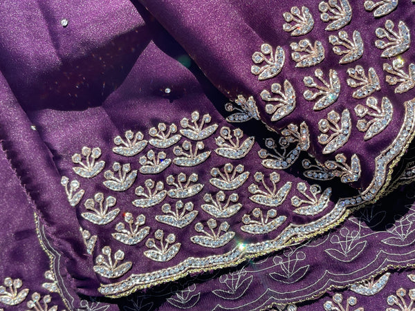 Purple Satin Silk Saree with Swarovski Crystals