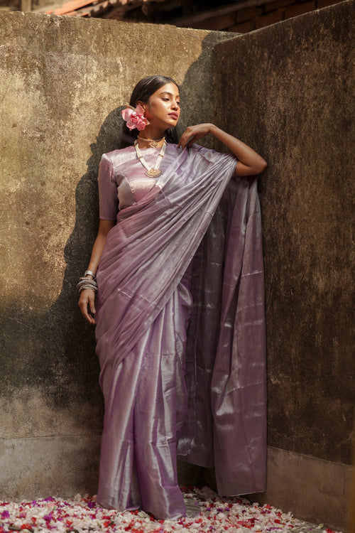 Pastel Purple Handloom Tissue Saree
