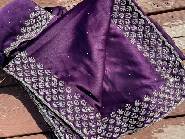 Purple Satin Silk Saree with Swarovski Crystals