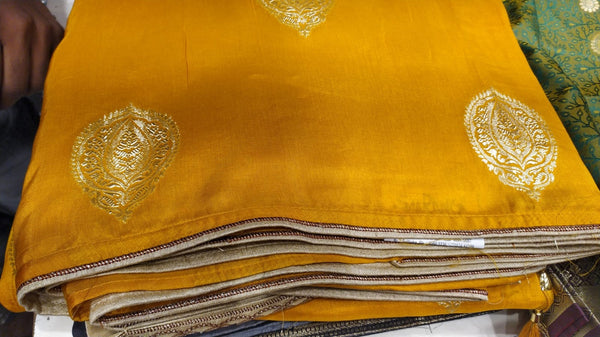 Yellow Muga Silk Saree with Readymade Floral Embroidered Blouse