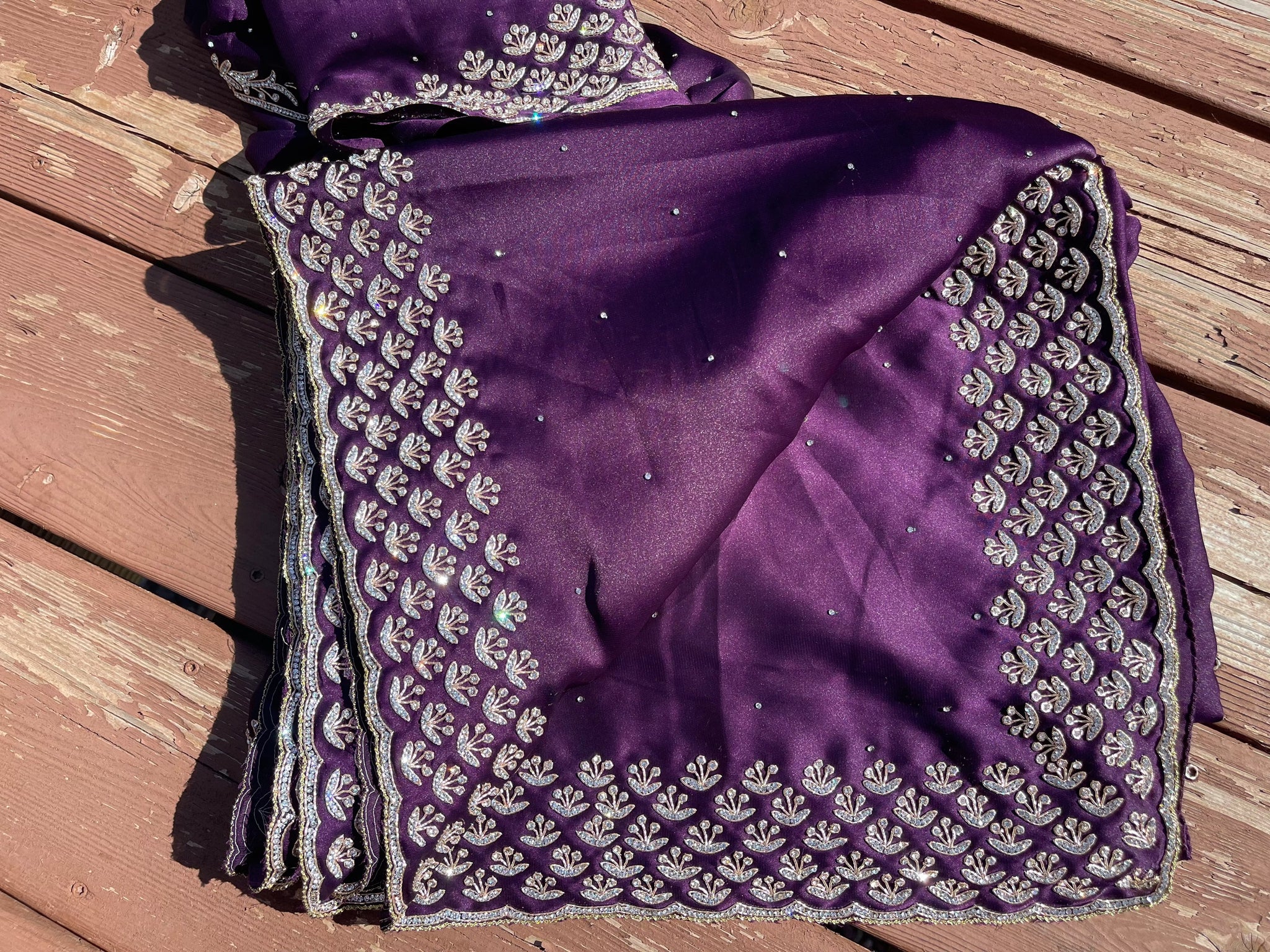 Purple Satin Silk Saree with Swarovski Crystals