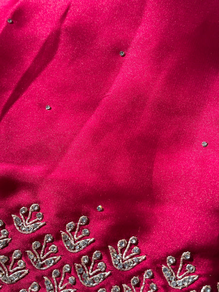 Rani Hot Pink Satin Silk Saree with Swarovski Crystals