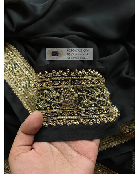 Black Crepe Silk Saree with Zardosi Border