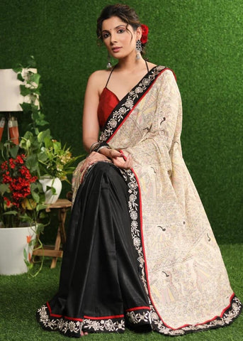 MADHUBANI PRINT SAREE WITH DELICATE EMBROIDERY BORDER