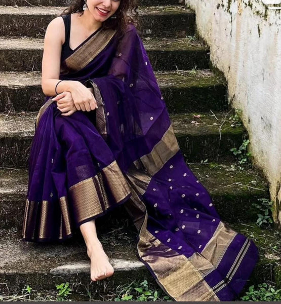 Purple and Gold Pure Maheshwari Handloom Silk Saree